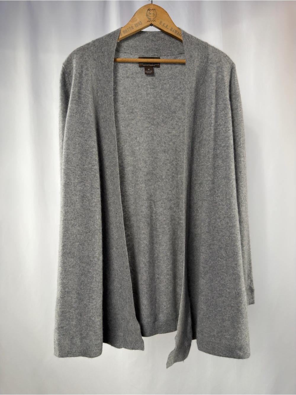 Fenn Wright Manson 100% 2 Ply Cashmere Open Front Cardigan Sweater Gray Medium